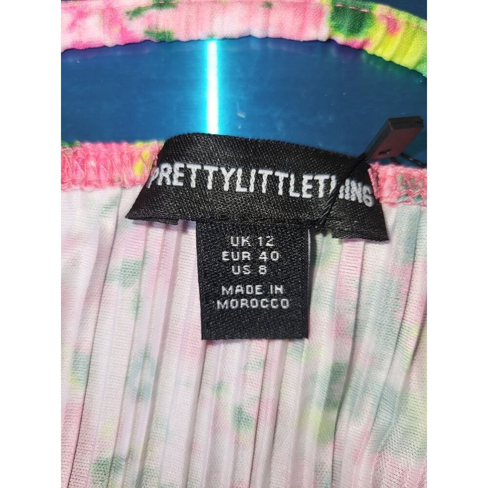 PrettyLittleThing Pink Abstract Floral Printed Plisse Strappy Maxi Dress Size 8 - Picture 5 of 6